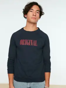 Trendyol Men Navy Blue Printed Sweatshirt