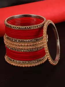Jazz and Sizzle Set Of 24 Gold-Toned Red Stone-Studded Bangles
