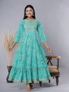 Juniper Women Green Embellished Cotton Ethnic Maxi Dress