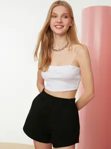 Trendyol Women Black Solid Mid-Rise Shorts