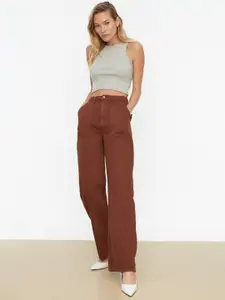 Trendyol Women Brown Solid Cotton Jeans