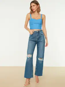 Trendyol Women Blue Wide Leg Mildly Distressed Light Fade Jeans