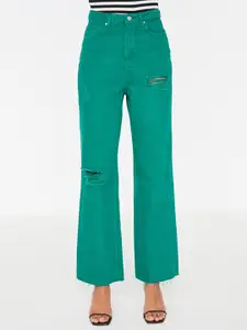 Trendyol Women Green Bootcut Mildly Distressed Jeans