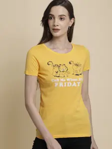 Free Authority Women Yellow Garfield Printed Pure Cotton T-shirt