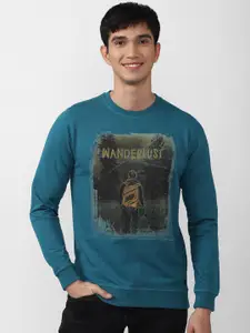 Peter England Casuals Men Blue Printed Cotton Sweatshirt
