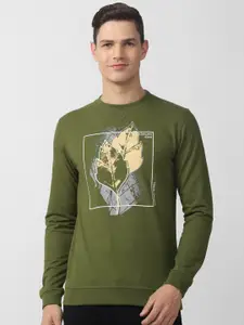 Peter England Casuals Men Olive Green Printed Sweatshirt