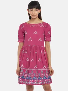 People Women Pink Ethnic Motifs Printed Fit & Flare Dress