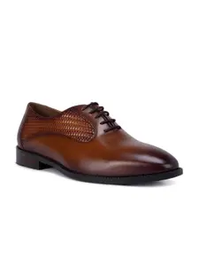 ROSSO BRUNELLO Men Brown Textured Leather Lace-Ups Derbys