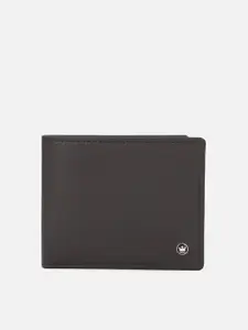 Louis Philippe Men Grey & Brown Leather Two Fold Wallet