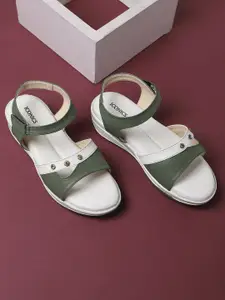 ICONICS Women Green & White Synthetic Wedge Heels with Buckles