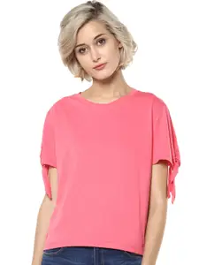 Harpa Women Pink Solid Pure Cotton Top