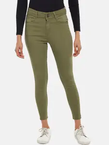People Women Olive Green Slim Fit Stretchable Jeans
