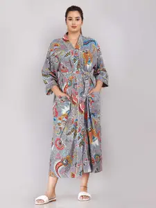 SHOOLIN Women Grey Printed Kimono Nightdress