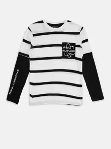 Pantaloons Junior Boys White & Black Striped Cotton T-shirt