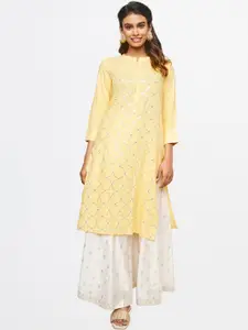 Global Desi Women Yellow Floral Embellished Kurta