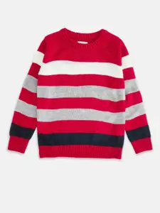 Pantaloons Junior Boys Red & White Striped Pullover