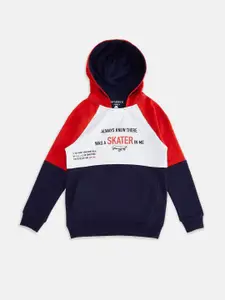 Pantaloons Junior Boys Red Colourblocked Hooded Sweatshirt