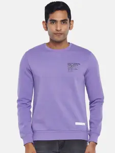 People Men Lavender Solid Pullover Sweatshirt