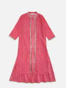 AKKRITI BY PANTALOONS Pink Viscose Rayon Ethnic Motifs Ethnic Dress