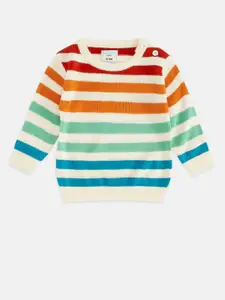Pantaloons Baby Girls Beige & Red Striped Pullover