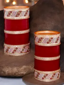 LUCKY JEWELLERY Maroon CZ Studded Bridal Bangle Set