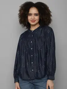 Allen Solly Woman Women Navy Blue Printed Cotton Casual Shirt