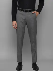 Louis Philippe Men Grey Checked Slim Fit Trousers