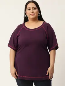 theRebelinme Plus Size Women Purple Raglan Sleeve Cotton T-shirt