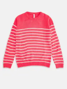 Pantaloons Junior Girls Pink & White Striped Pullover