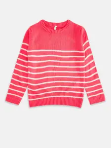 Pantaloons Junior Girls Pink & White Striped Pullover