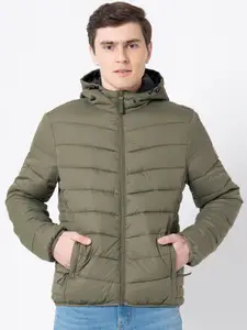 Red Tape Men Olive Green Solid Padded Hooded Jacket