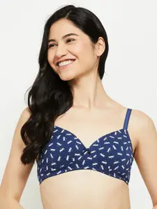 max Women Navy Blue & White Abstract Lightly Padded Bra