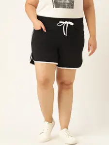 theRebelinme Plus Size Women Black Solid Cotton Shorts
