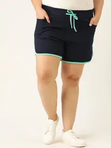 theRebelinme Plus Size Women Navy Blue High-Rise Shorts