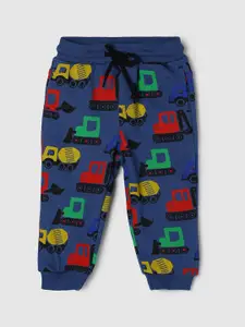 max Infants Boys Blue Printed Pure Cotton Regular-Fit Joggers