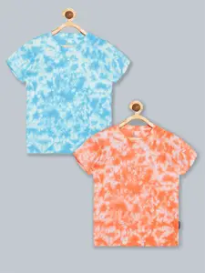 KiddoPanti Boys Blue & Orange Set Of 2 Dyed Tie and Dye T-shirts