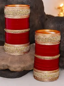 LUCKY JEWELLERY Women Maroon & White Stone Studded Bangle Set