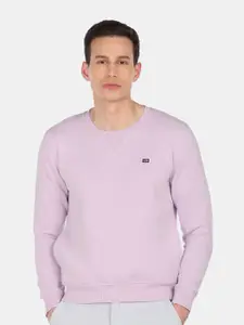 Arrow Sport Men Purple Solid Crew Neck Sweatshirt
