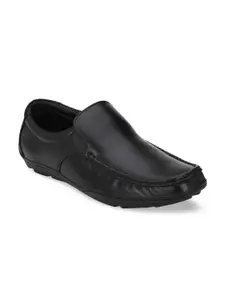 Fentacia Men Black Solid Leather Formal Slip-Ons