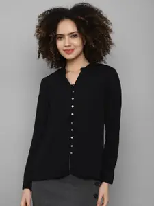 Allen Solly Woman Black Mandarin Collar Shirt Style Top