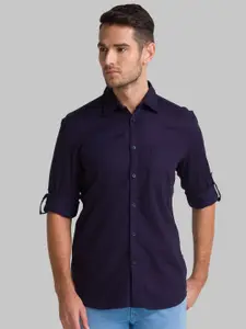 Parx Men Blue Solid Slim Fit Casual Shirt