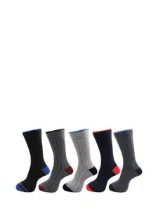 RC. ROYAL CLASS Men Pack Of 5 Grey Red Patterned Calf-Length Socks