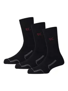 RC. ROYAL CLASS Men Pack Of 3 Black Patterned Cotton Calf-Length Socks