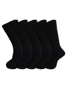 RC. ROYAL CLASS Men Pack Of 5 Black Solid Cotton Calf Length Socks