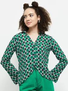 max Women Green Printed Casual Shirt