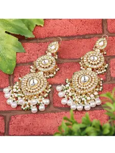 AURAA TRENDS White & Gold-Toned Gold-Plated Contemporary Drop Earrings