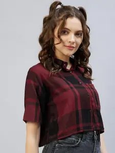 CHIMPAAANZEE Women Maroon Relaxed Tartan Checks Casual Shirt