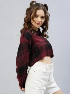 CHIMPAAANZEE Women Maroon Relaxed Tartan Checks Checked Casual Shirt