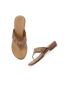 Style Shoes Women Copper-Toned Embellished Open Toe Flats