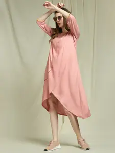 Indifusion Women Pink Yoke Design Cold-Shoulder Sleeves Patchwork Dress